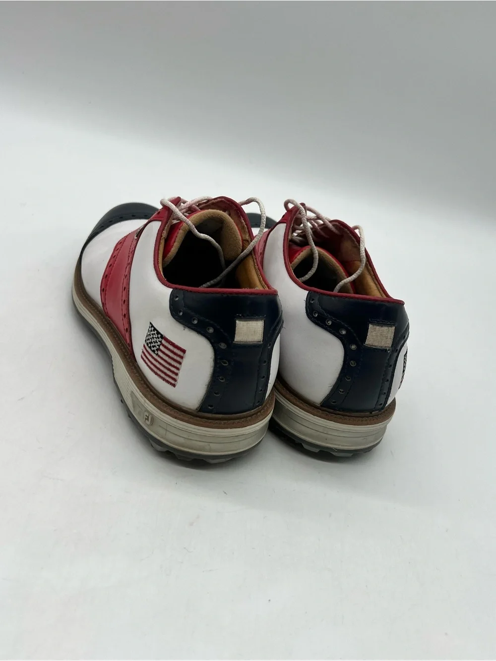 FootJoy DryJoys Premiere WILCOX Men 8.5 White Blue Red USA Flag Golf Shoes
